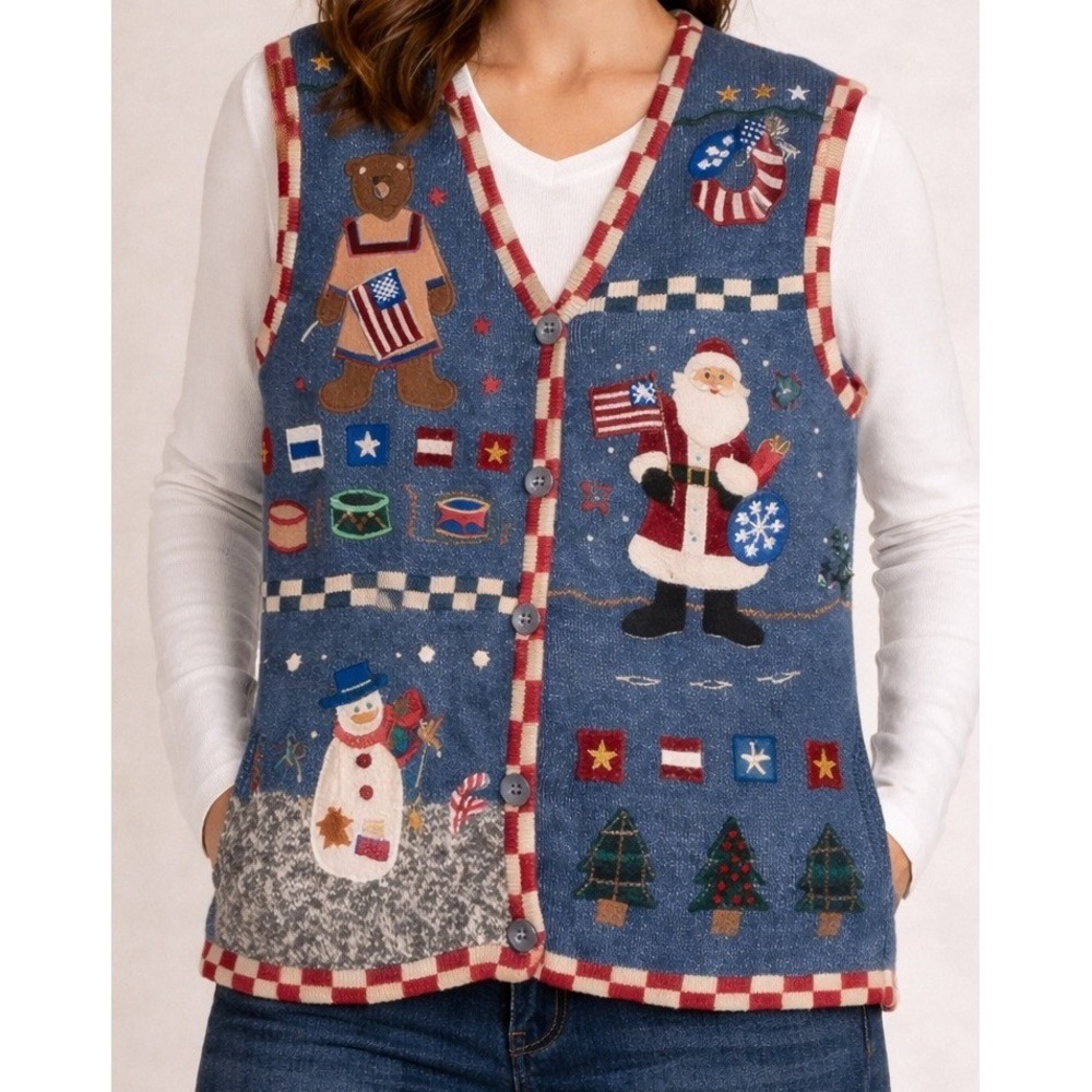 VTG 90s Ugly Christmas Sweater‎ Knit Vest Women Large Kitsch Novelty Holiday